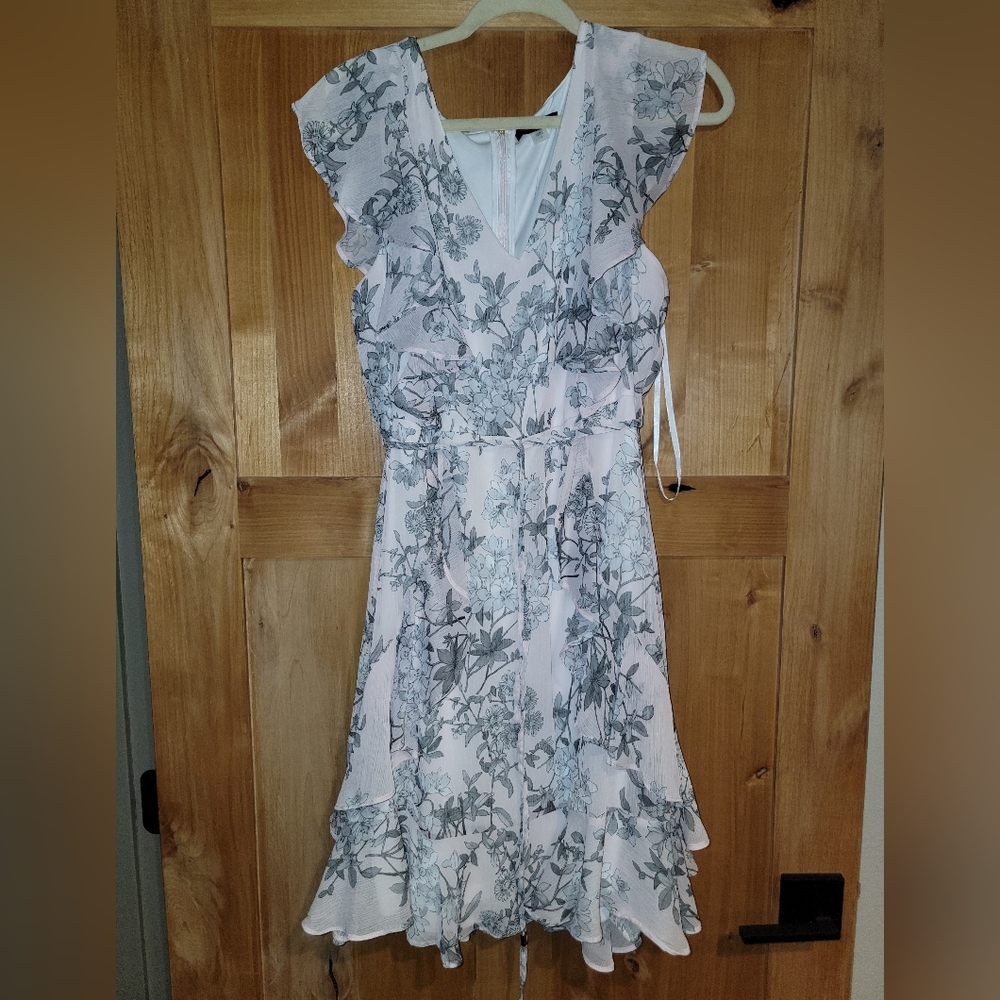 Floral Wrap Dress in **Gray and Pink**
